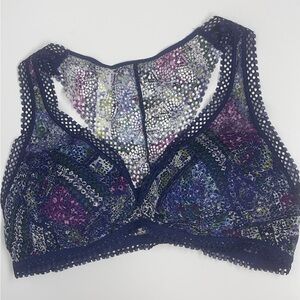 Victoria's Secret Bralette Women's L Blue Multipattern Padded Pullover Lace NWT